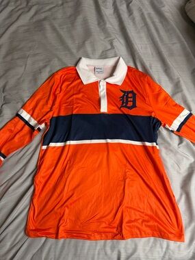 Detroit D Logo Orange & Navy Long-Sleeve Rugby Shirt